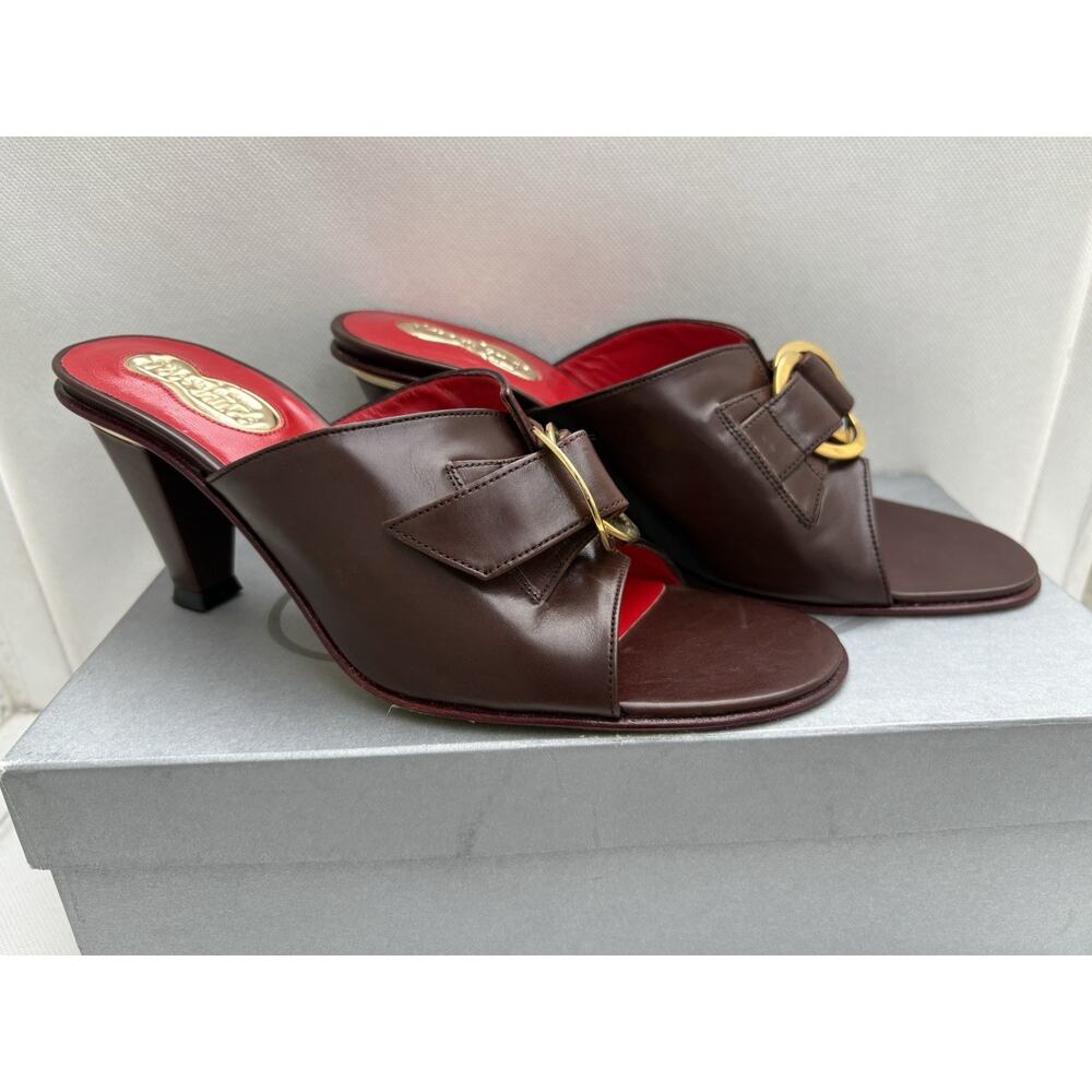 Freelance Paris FLOR SCOUT MULE Size 38.5 Brown Leather w/ Buckle Gold Bottoms